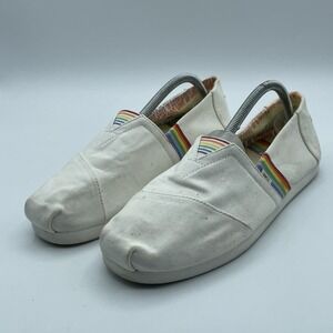 Toms Shoes Mens 9.5 Alpargata White Unity Rainbow Canvas Casual Slip On Pride